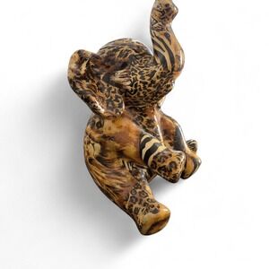 Vintage La Vie Elephant Sitting Safari Patchwork‎ Animal Print Ceramic Figurine